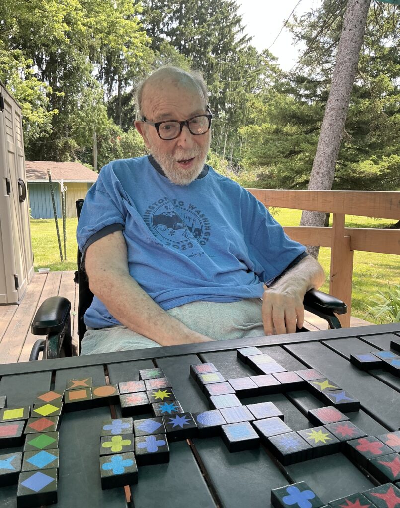 Hal playing game on his 90th birthday