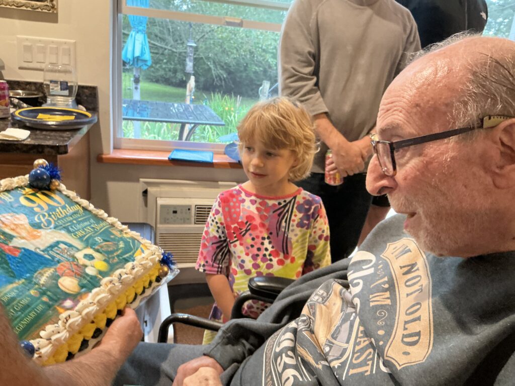 Hal's 90th birthday - with his grandaughter